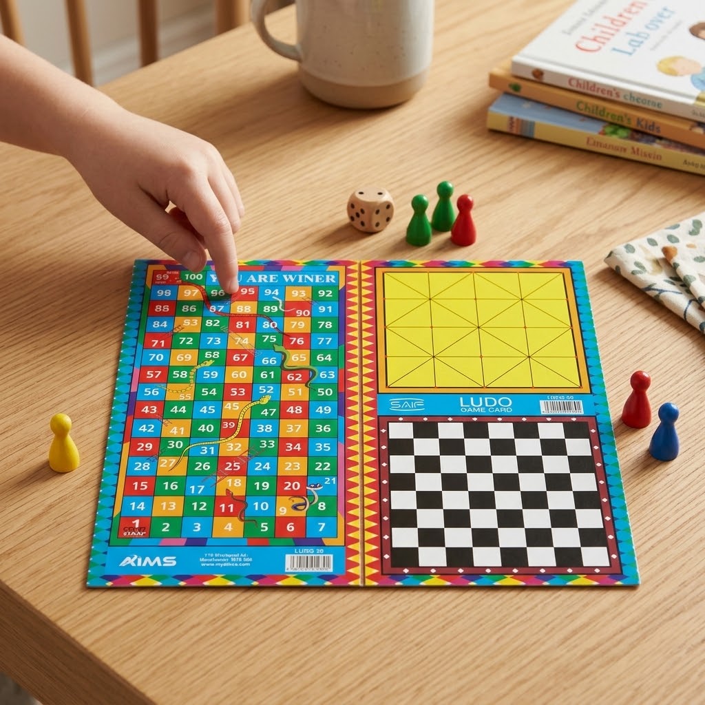 All-In-One Board Game Set – Ludo, Chess, Snakes & Ladders, Alquerque – Double-Sided Design, 920g, SKU-LUDO24