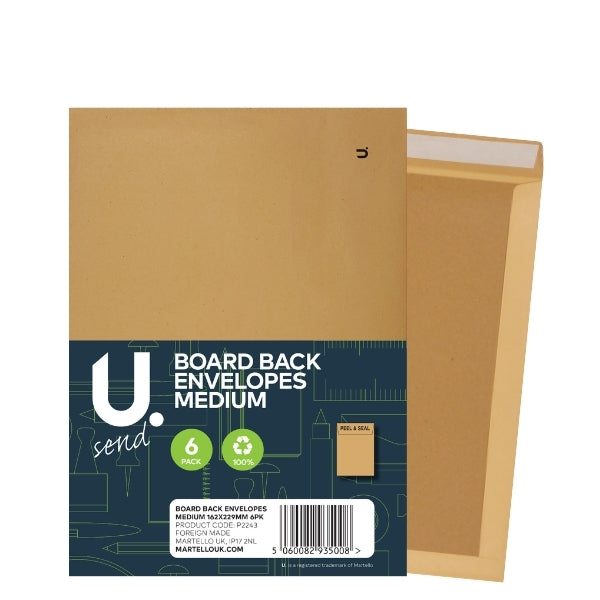 Board Back Envelopes Medium 162 x 229mm Pack of 6 P2243