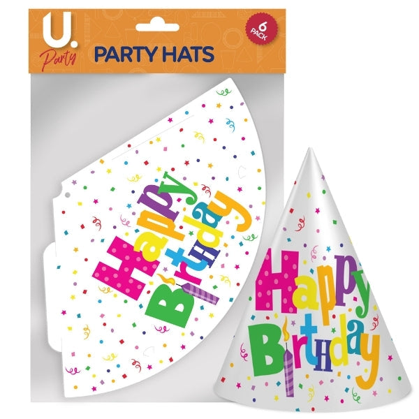 Paper Happy Birthday Party Hats Pack of 6 P2709