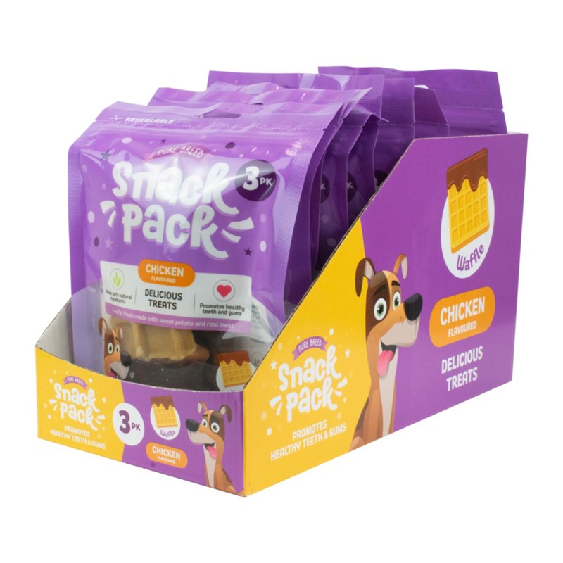 Pet Dog Treats Delicious Waffle Chew Snack Pack of 3 Chicken Flavour 324114