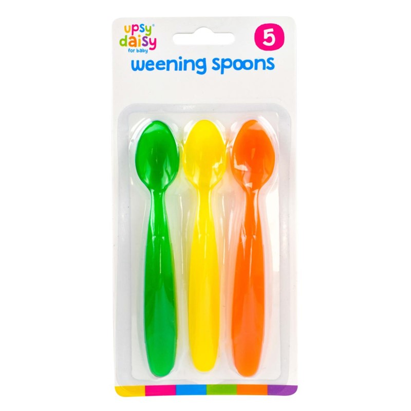 Plastic Baby Feeding Weaning Spoons Pack of 5 Assorted Colours 323717