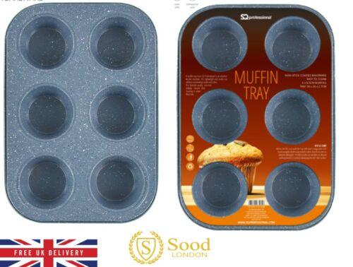 Metal Muffin Cupcake Baking Tray 6 Cups 26 x 18 x 3 cm Speckled Grey 8184