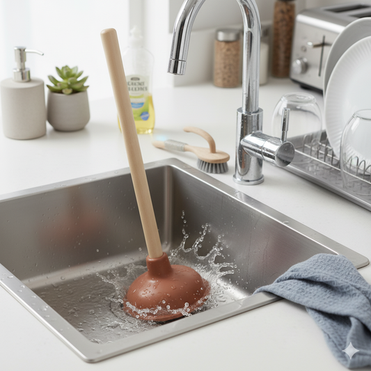 Bathroom Sink Toilet Plunger with Wooden Handle 40 cm 2575 / BB0711 A