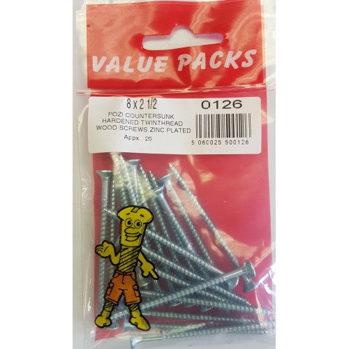 8 x 2 1/2'' Pozi c/sk Twinthread Wood Screws 0126