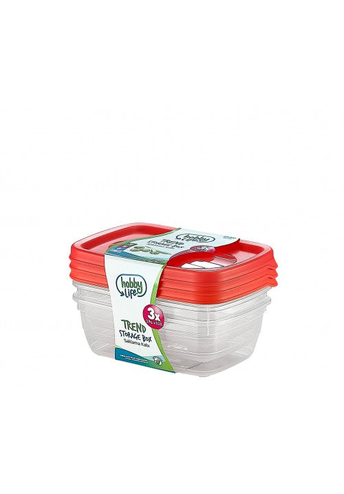 Hobby Trend Rectangular Plastic Food Storage Container 0.3 Litre Pack of 3 Assorted Colours 021014