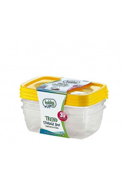 Hobby Trend Rectangular Plastic Food Storage Container 0.6 Litre Pack of 3 Assorted Colours 021015