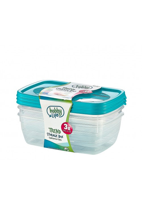 Hobby Trend Rectangular Plastic Food Storage Container 1.2 Litre Pack of 3 Assorted Colours 021016
