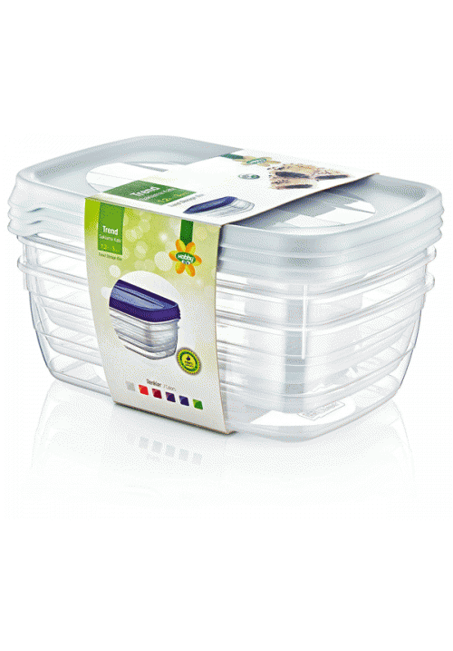 Hobby Trend Rectangular Plastic Food Storage Container 1.2 Litre Pack of 3 Assorted Colours 021016