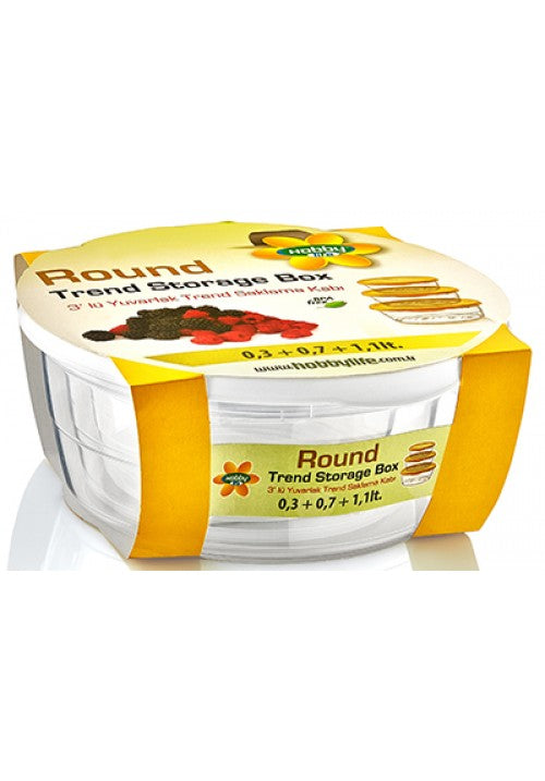 Hobby Trend Round Plastic Food Storage Container Set of 3 Assorted Sizes and Colours 021019