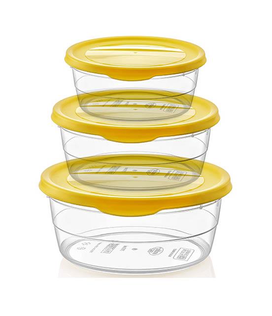 Hobby Trend Round Plastic Food Storage Container Set of 3 Assorted Sizes and Colours 021019