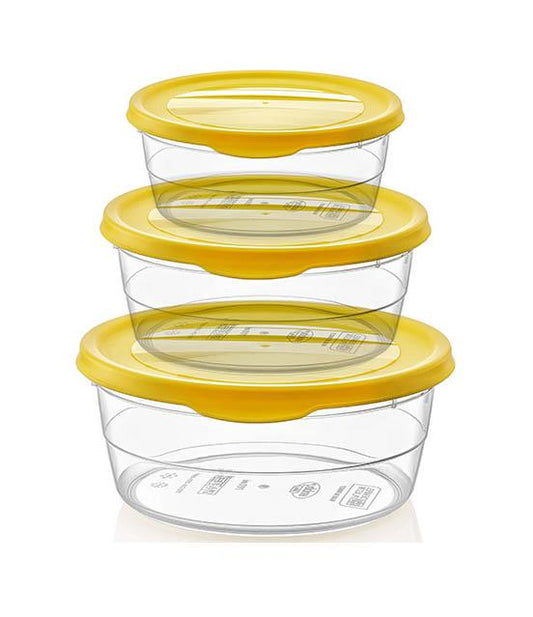 Hobby Trend Round Plastic Food Storage Container Set of 3 Assorted Sizes and Colours 021019