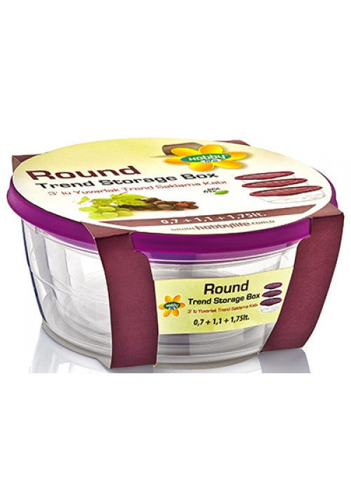 Hobby Trend Round Plastic Food Storage Container Set of 3 Assorted Sizes and Colours 021020