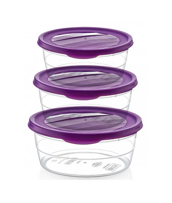 Hobby Trend Round Plastic Food Storage Container Set of 3 Assorted Sizes and Colours 021020