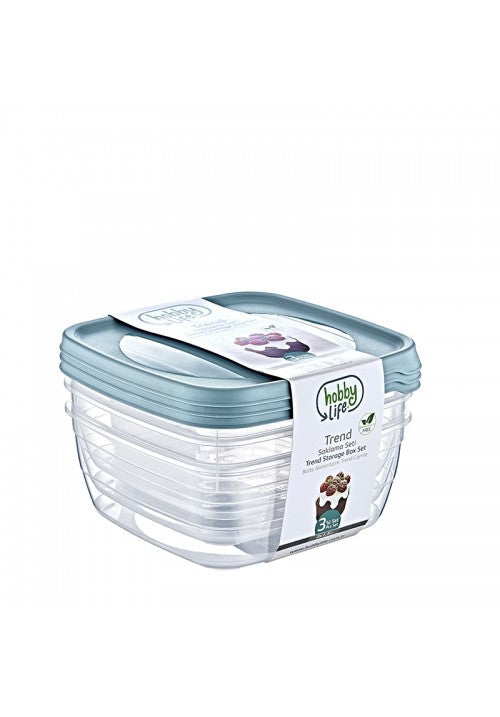 Hobby Trend Square Plastic Food Storage Container 1.5 Litre Pack of 3 Assorted Colours 021040