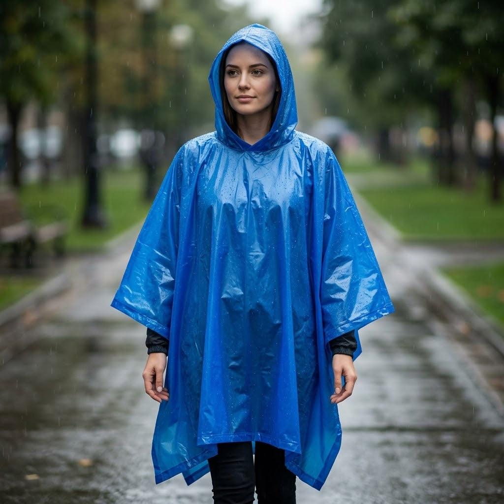 Adult Waterproof Plastic Poncho Raincoat 52" x 80" Assorted Colours SKU 4838
