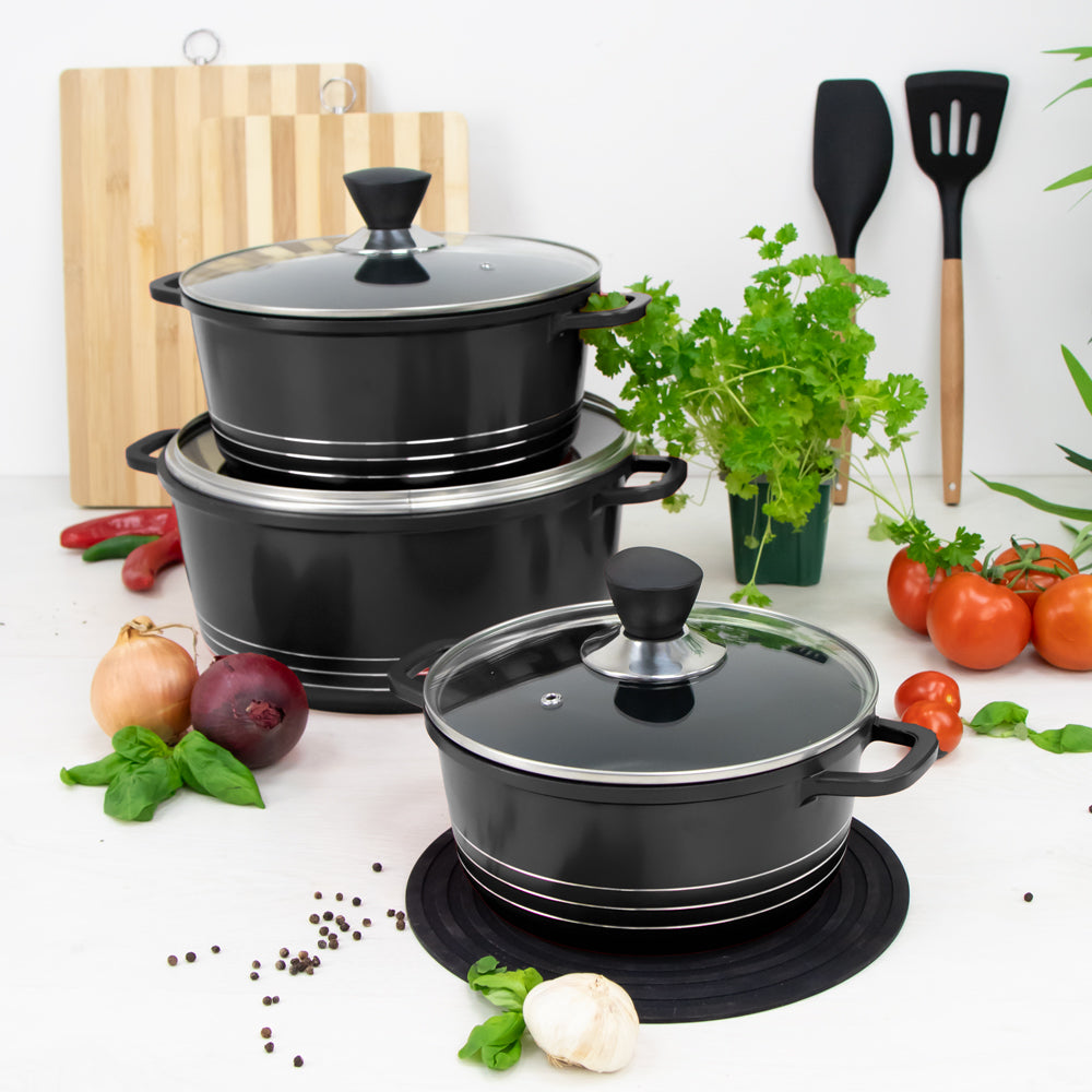 Laria Non Stick Die Cast Stockpot Pan Set 3pcs Black 10181 / AA2209