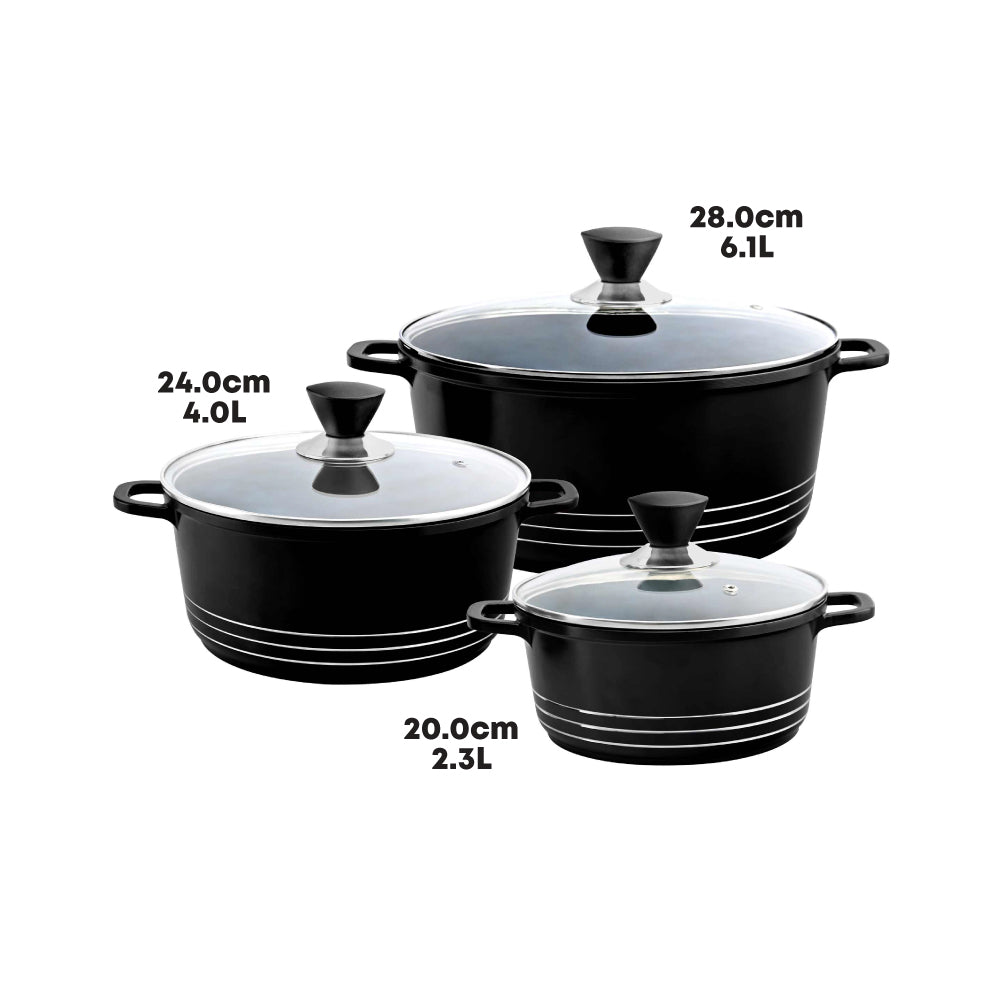 Laria Non Stick Die Cast Stockpot Pan Set 3pcs Black 10181 / AA2209