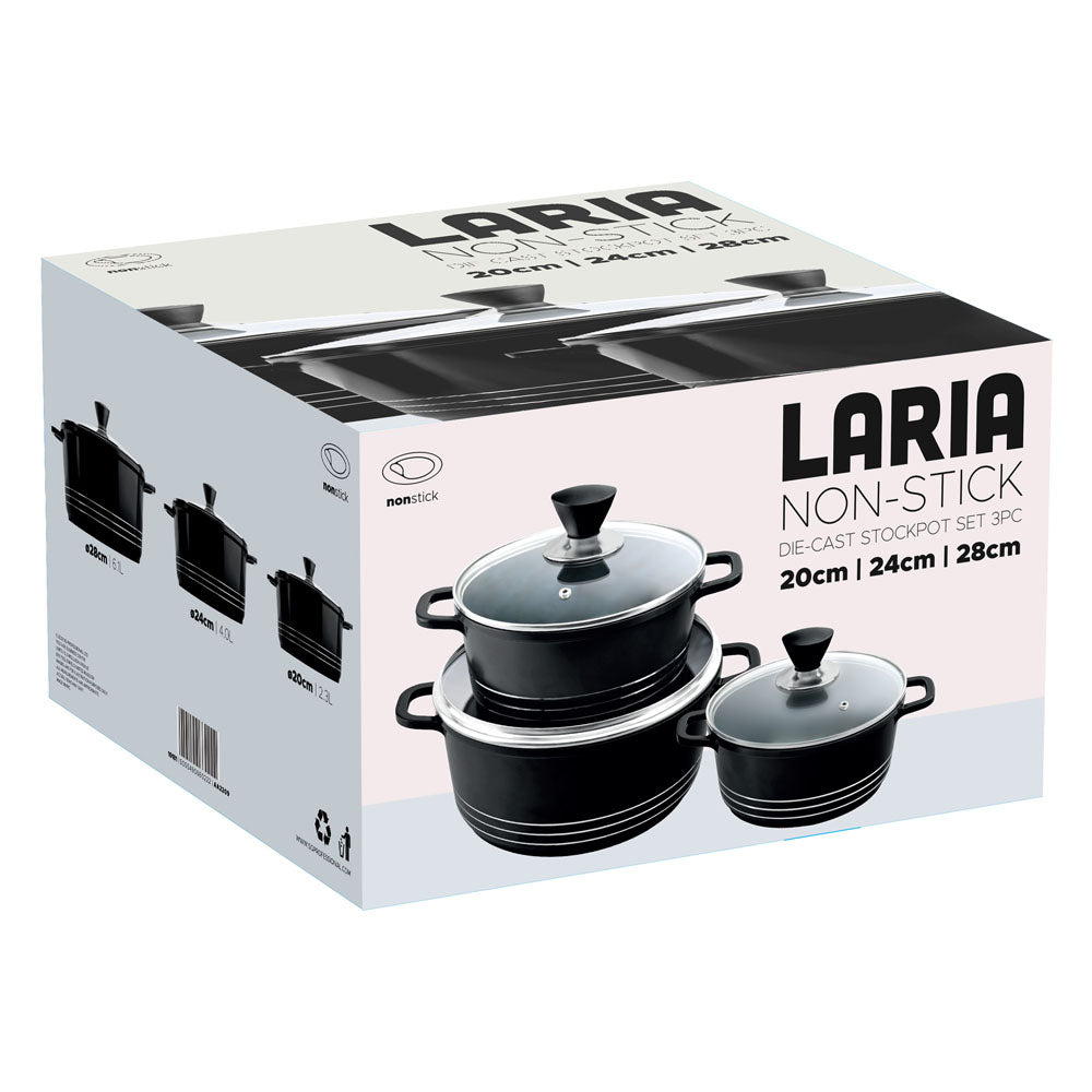 Laria Non Stick Die Cast Stockpot Pan Set 3pcs Black 10181 / AA2209