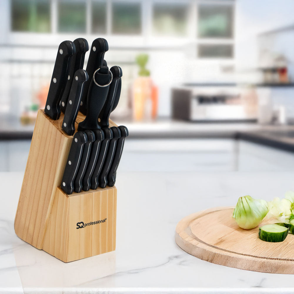 SQ Professional Stainless Steel Knife Set of 14 including Block and Scissors 10941