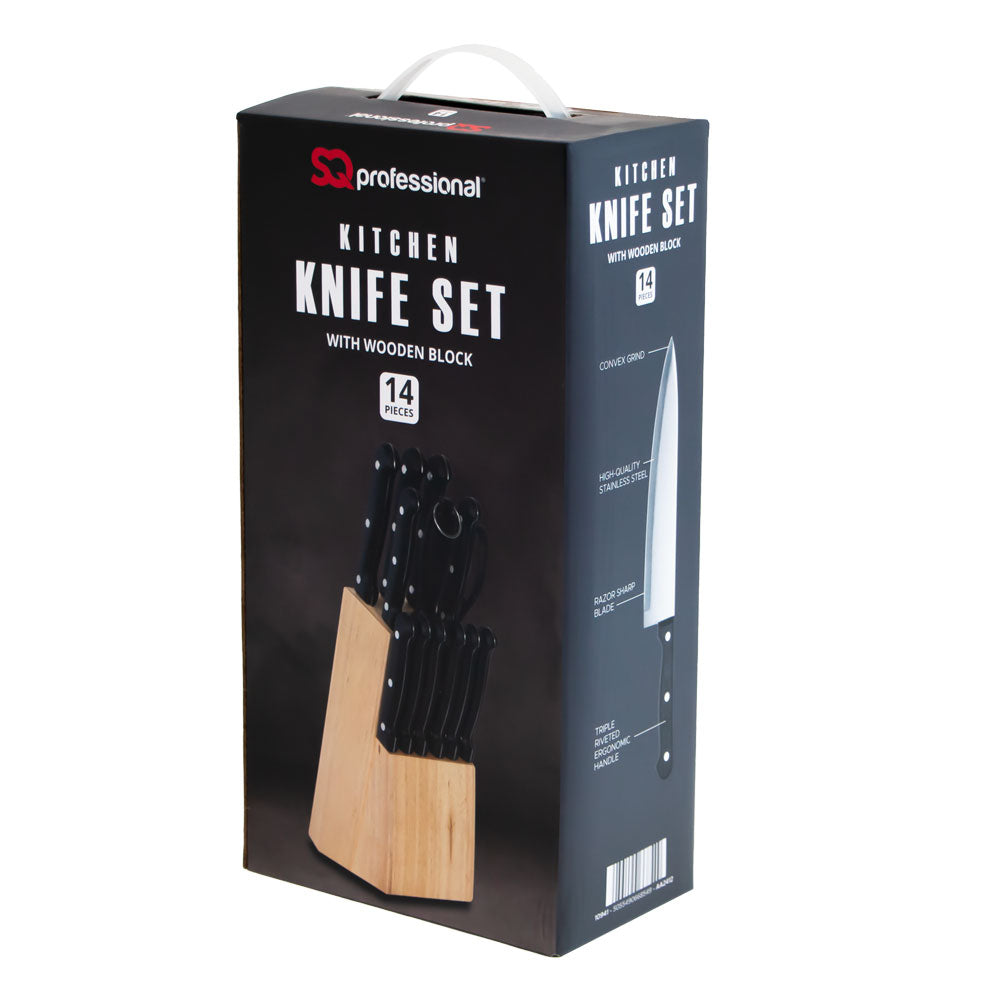 SQ Professional Stainless Steel Knife Set of 14 including Block and Scissors 10941