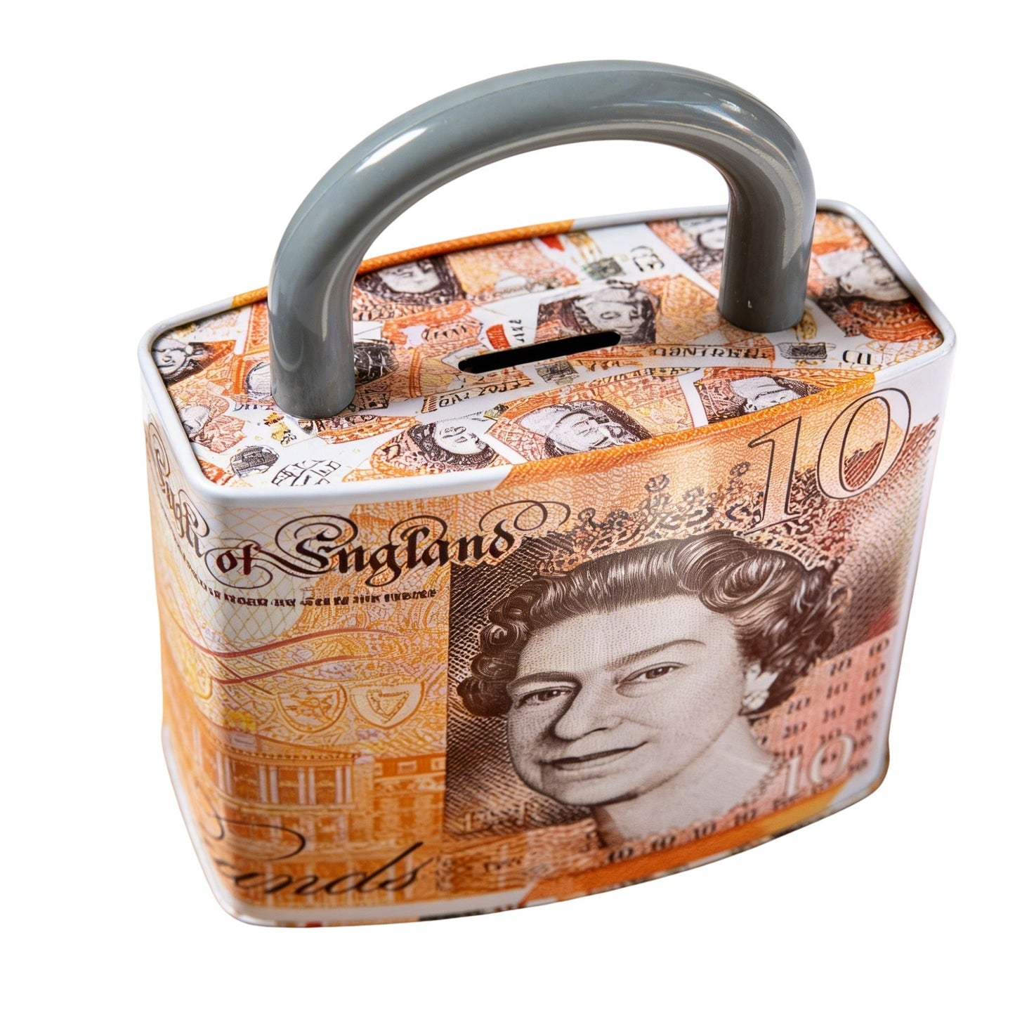 Queen Elizabeth Pound Note Reusable Coin Money Tin Box Padlock Shape with Handle Assorted Colours – 211g, 16.5 x 9.5 x 26.5cm, SKU PAD001A