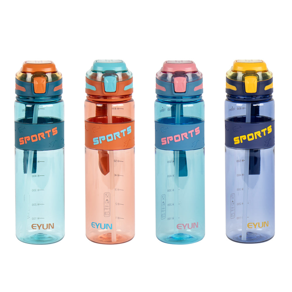 Durane Eyun® Transparent Plastic Sports Gym Water Drinking Bottle with Straw and Carry Loop 1 Litre Assorted Colours 11699