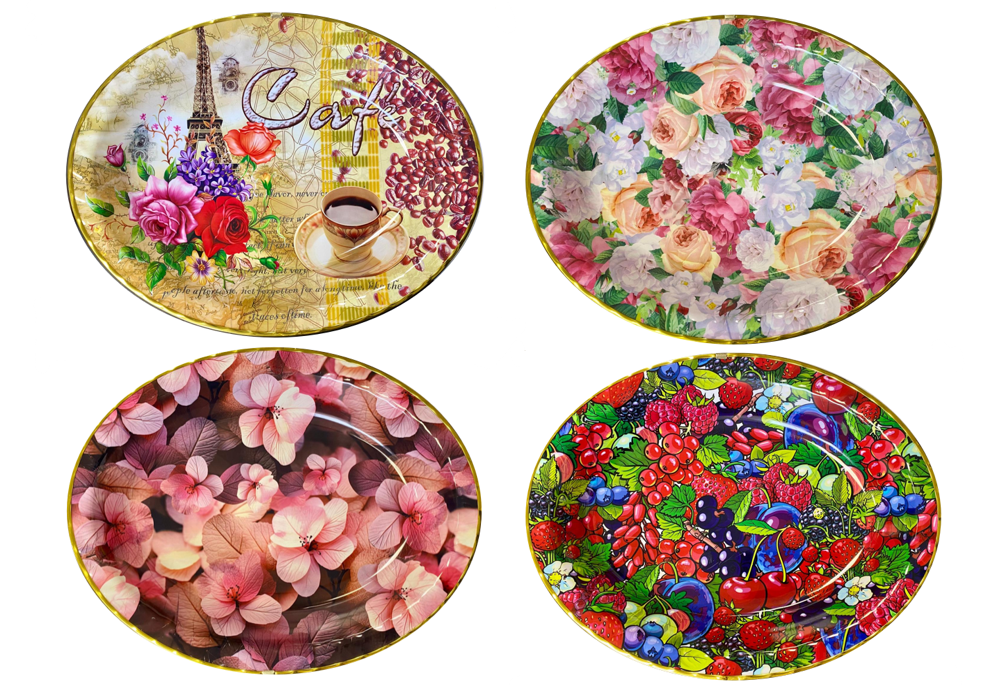 Plastic Oval Coffee Tea Serving Tray with Printed Design 45cm x 35 x 5cm Assorted Designs 1387