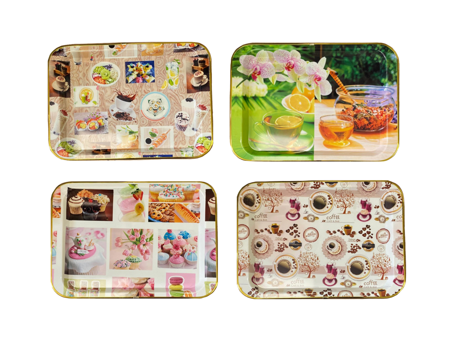 Plastic Rectangle Coffee Tea Serving Tray with Printed Design 45 x 32 x 2cm Assorted Designs 1390