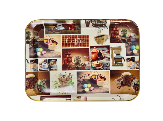 Plastic Rectangle Coffee Tea Serving Tray with Printed Design 45 x 32 x 2cm Assorted Designs 1390
