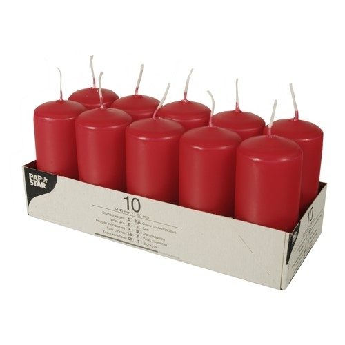 Pillar Candles 90 x 40mm Pack of 10 Red 17918