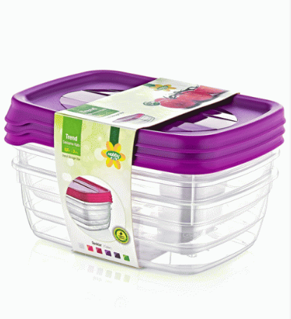 Hobby Trend Rectangular Plastic Food Storage Container 0.6 Litre Pack of 3 Assorted Colours 021015