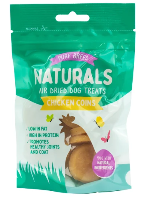 Pure Breed Naturals Chicken Coins Air Dried Dog Treats 80g SKU 324660