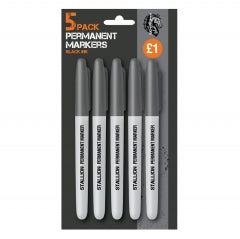 Stallion Permanent Markers Black Ink 5 Pack 21x11x1.9cm SKU A2470