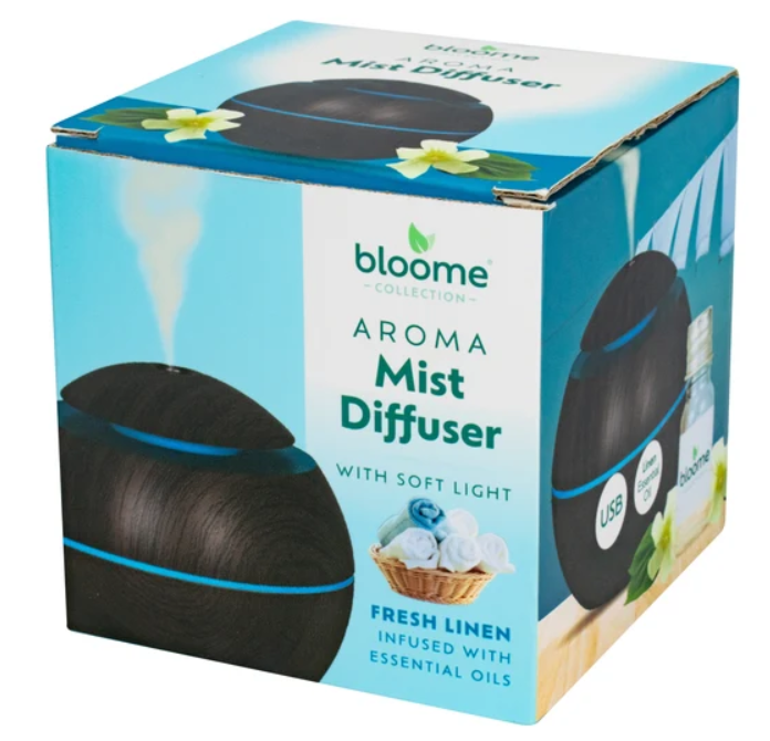 Bloome Aroma Mist Diffuser with Soft Light - Fresh Linen Dark Wood Effect USB SKU 324922