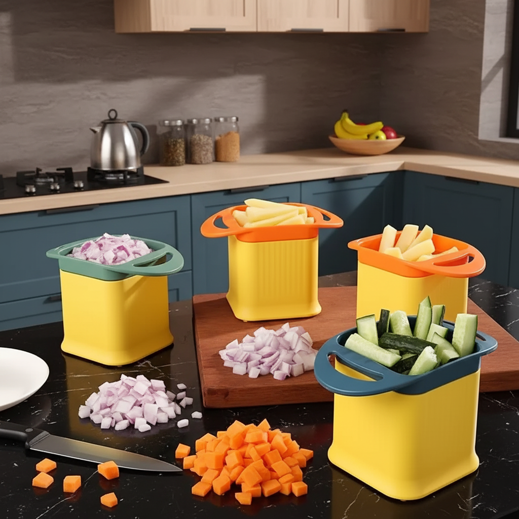 One Step Plastic Potato Chipper Fries Vegetable Cutter 10.5 x 15.5 x 9.5cm Assorted Colours 8055