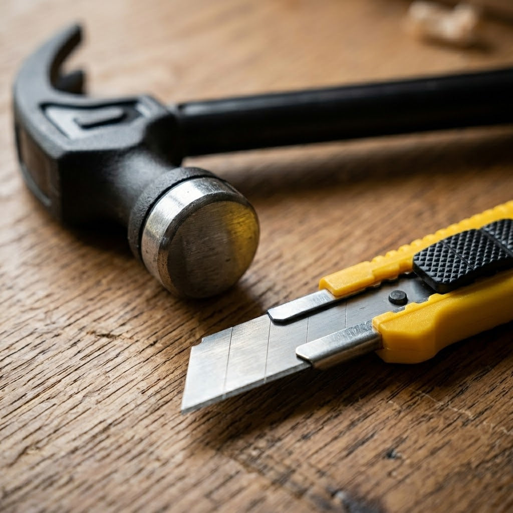 DIY Tools Set of 2 – Claw Hammer &amp; Stanley Knife, 18.5cm &amp; 14.5cm, SKU 7664