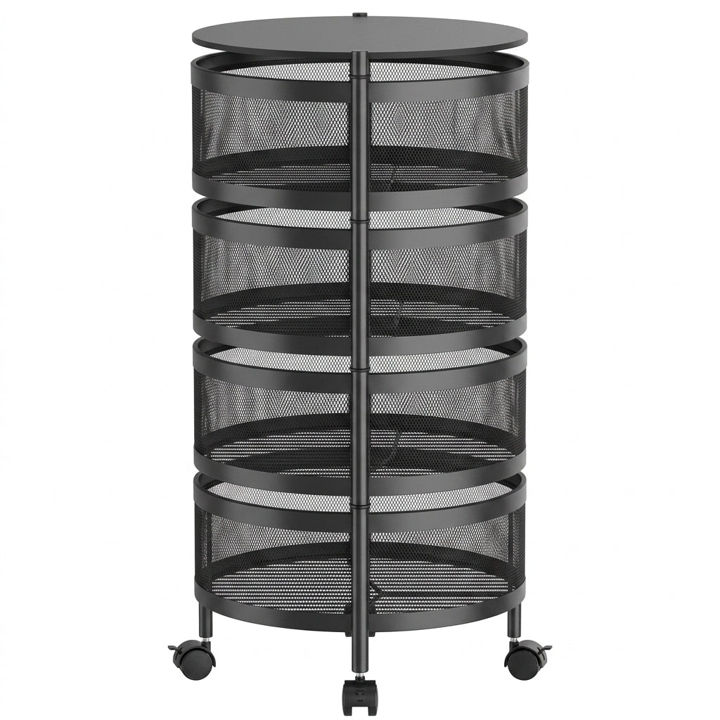 Metal Mesh 4 Tier Multipurpose Organiser Rack with Wheels 31 x 30.5 x 72.5 cm Grey SKU DL1002