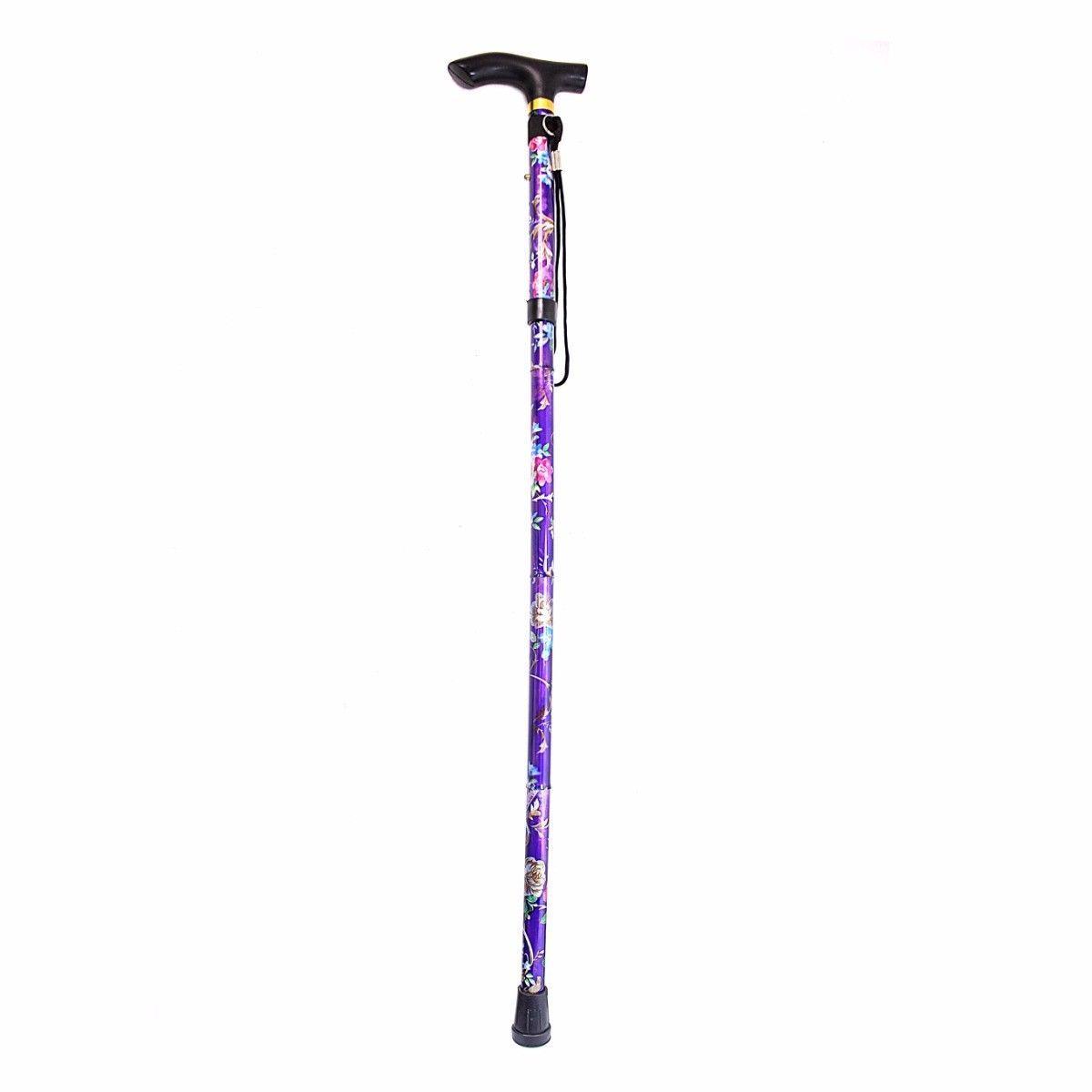 Adjustable Folding Metal Cane Easy Grip Walking Stick Mobility Cane with Floral Print 80cm Assorted Colours 4733
