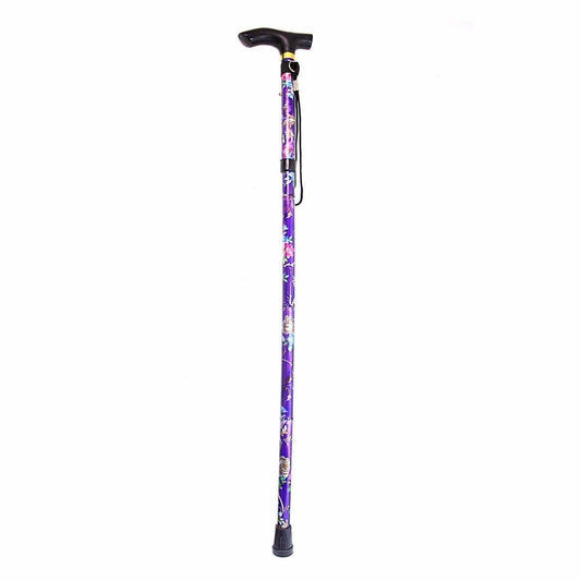 Adjustable Folding Metal Cane Easy Grip Walking Stick Mobility Cane with Floral Print 80cm Assorted Colours 4733