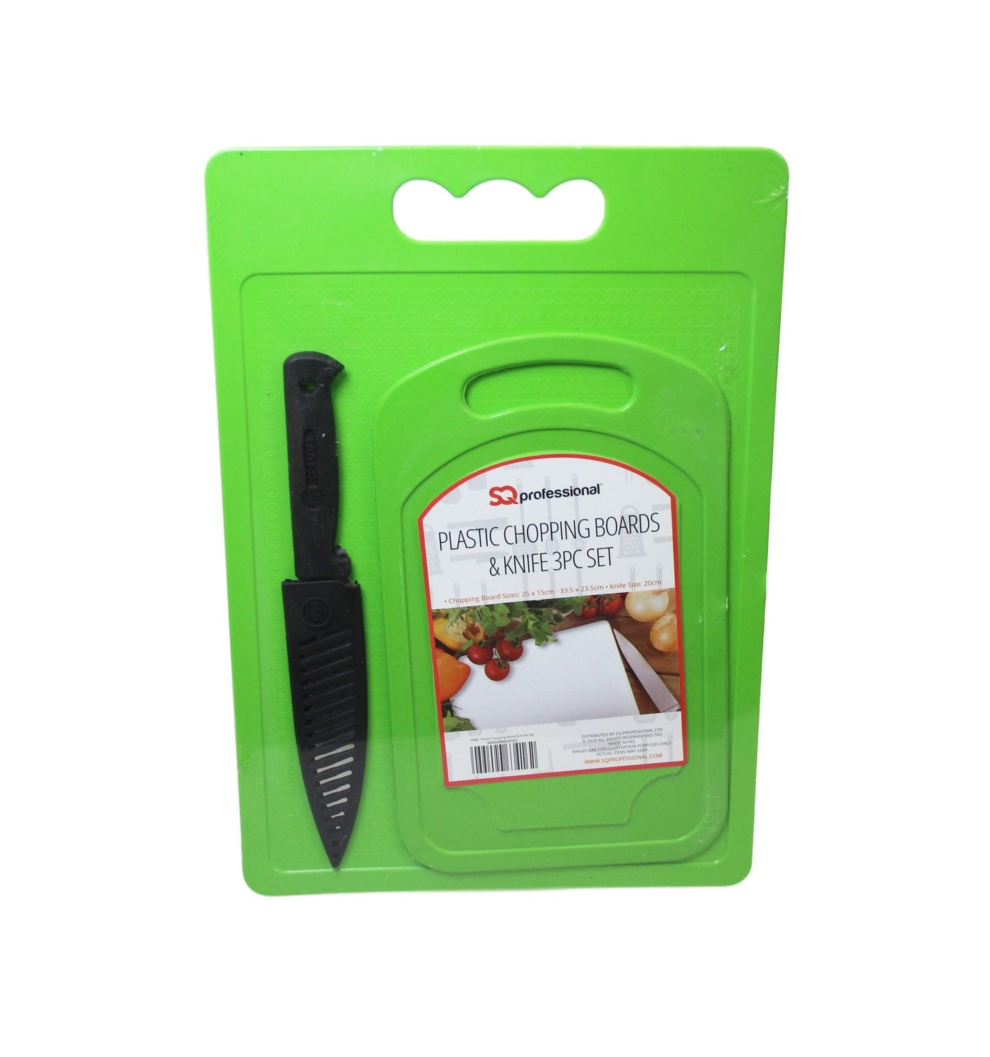 Plastic Chopping Board with Knife Set of 3 Assorted Colours 2938 / 9811