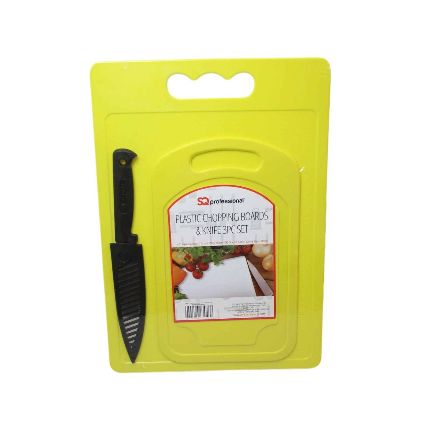 Plastic Chopping Board with Knife Set of 3 Assorted Colours 2938 / 9811