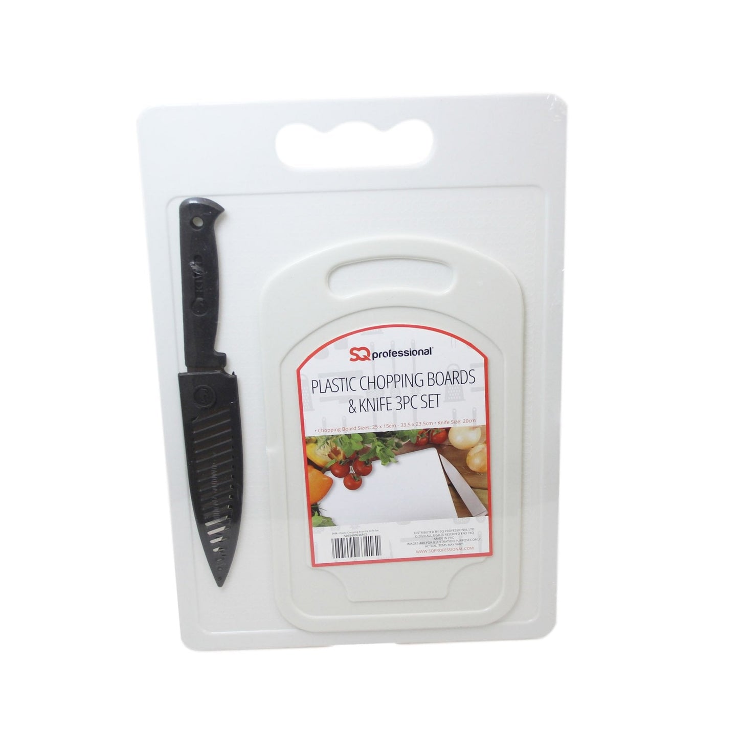 Plastic Chopping Board with Knife Set of 3 Assorted Colours 2938 / 9811