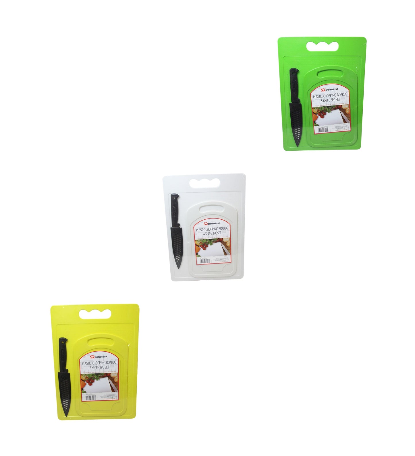 Plastic Chopping Board with Knife Set of 3 Assorted Colours 2938 / 9811