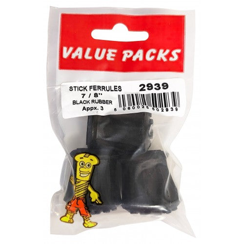Rubber Walking Stick Ferrules 7/8'' Pack of 3 Black 0293