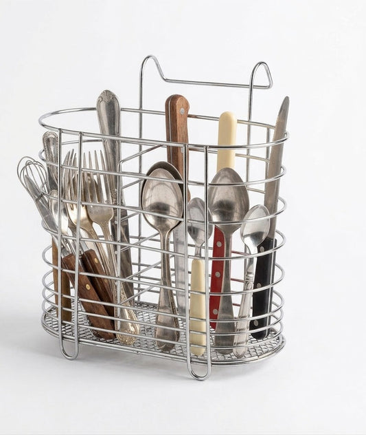 Metal Cutlery Holder Drainer Organiser with Hanging Hook 13 x 15 x 8 cm SKU 7408