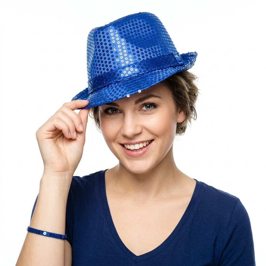 Light-Up LED Sequin Fedora Hat – Flashing Fancy Dress Party Accessory, Assorted Colours, SKU 3054