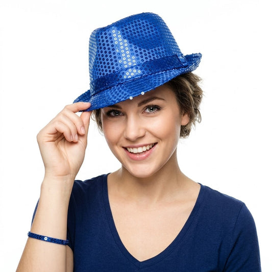 Light-Up LED Sequin Fedora Hat – Flashing Fancy Dress Party Accessory, Assorted Colours, SKU 3054