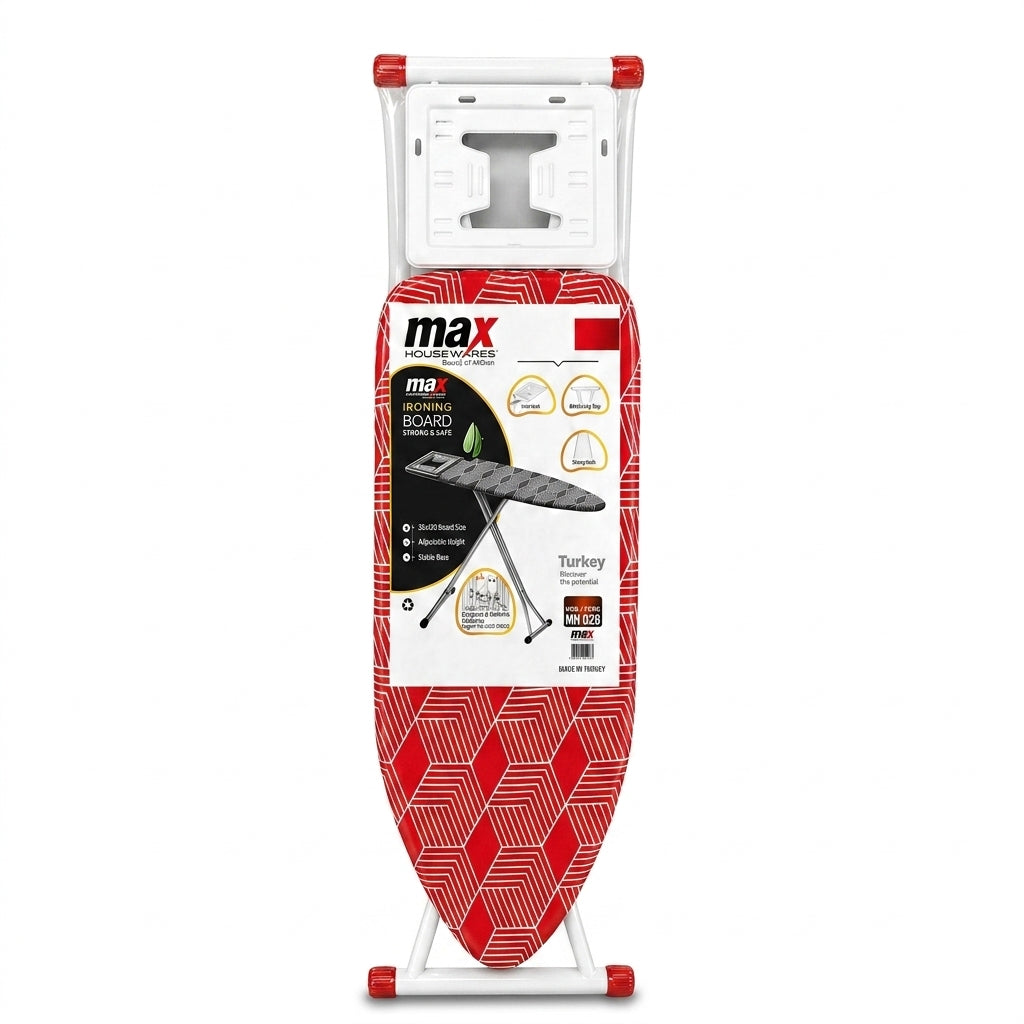 Max Housewares Ironing Board 38 x 110 cm Adjustable Height Mesh Surface White Legs SKU MH-028
