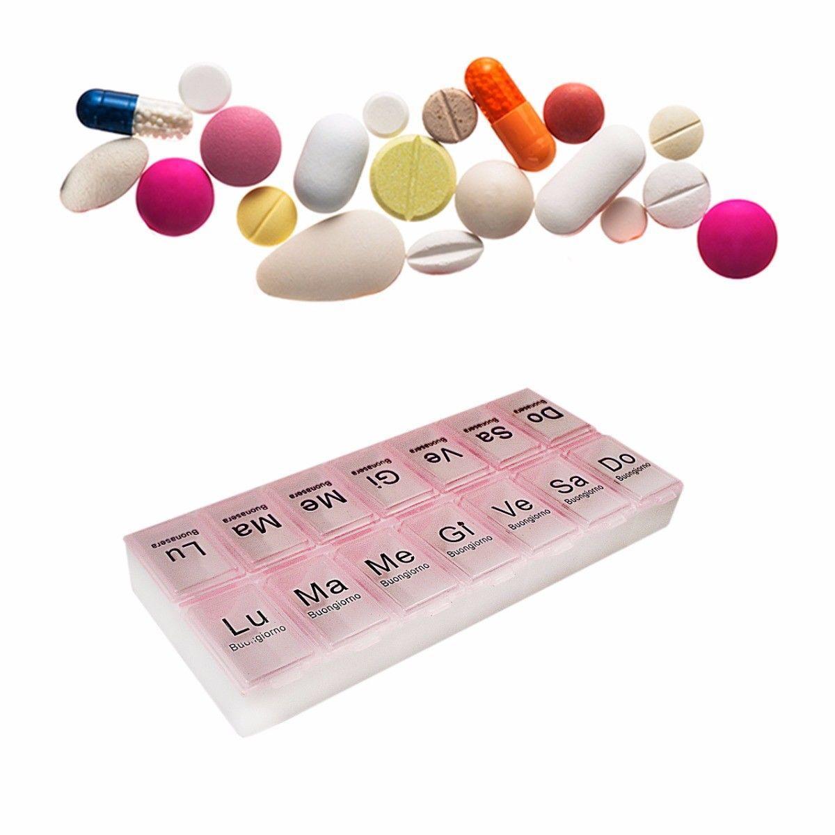 Italian Buonasera Pill Box 14 Days Compartment Storage Container 15 x 7 cm Assorted Colours 4365