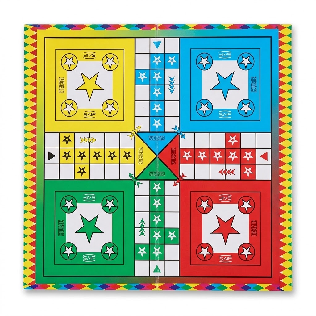 All-In-One Board Game Set – Ludo, Chess, Snakes &amp; Ladders, Alquerque – Double-Sided Design, 920g, SKU-LUDO24